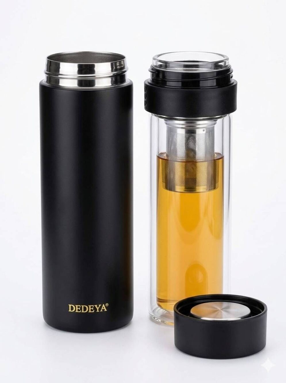 💬☔️🩵NIB Black Stainless Steel Vacuum Insulated Infuser 15oz Tumbler